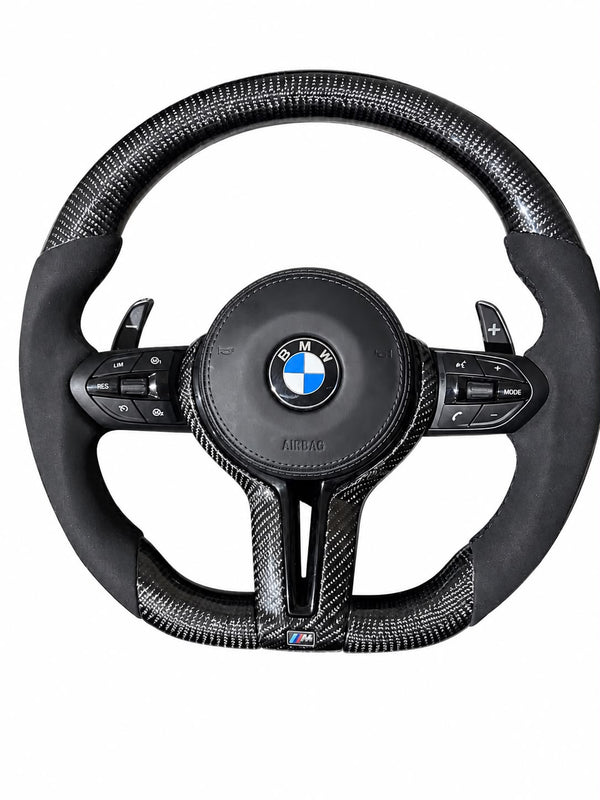 Volan BMW M Performance din fibră de carbon și Alcantara – Compatibil Seria 5, 6 și 7 (generația F)